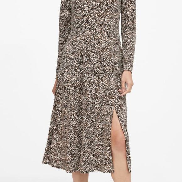 Banana Republic Fit & Flare Midi Leopard Print Dress Size S Long Sleeve - Picture 3 of 8